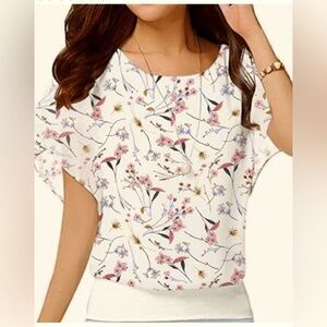 New Meineiwu Women’s‎ Loose Casual Scoop Neck Short Sleeve Top Blouse Sz L